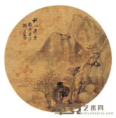 胡公寿 秋山萧寺 扇面 26×26cm